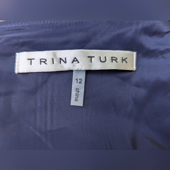 Trina Turk Navy Blue Ruffled Sleeve Sheath Dress Size 12 - Picture 7 of 10
